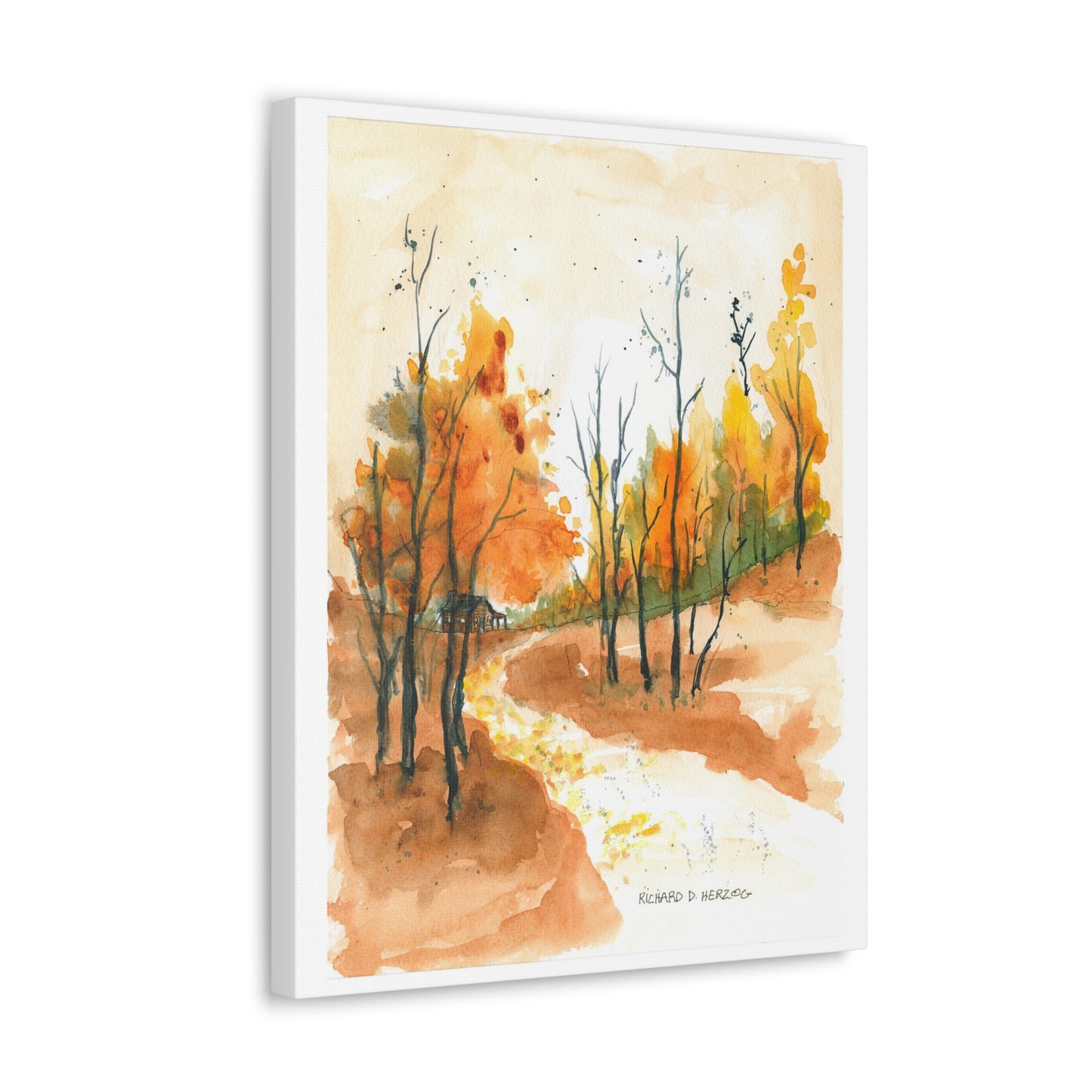 Water Color Autumn Road Canvas Print