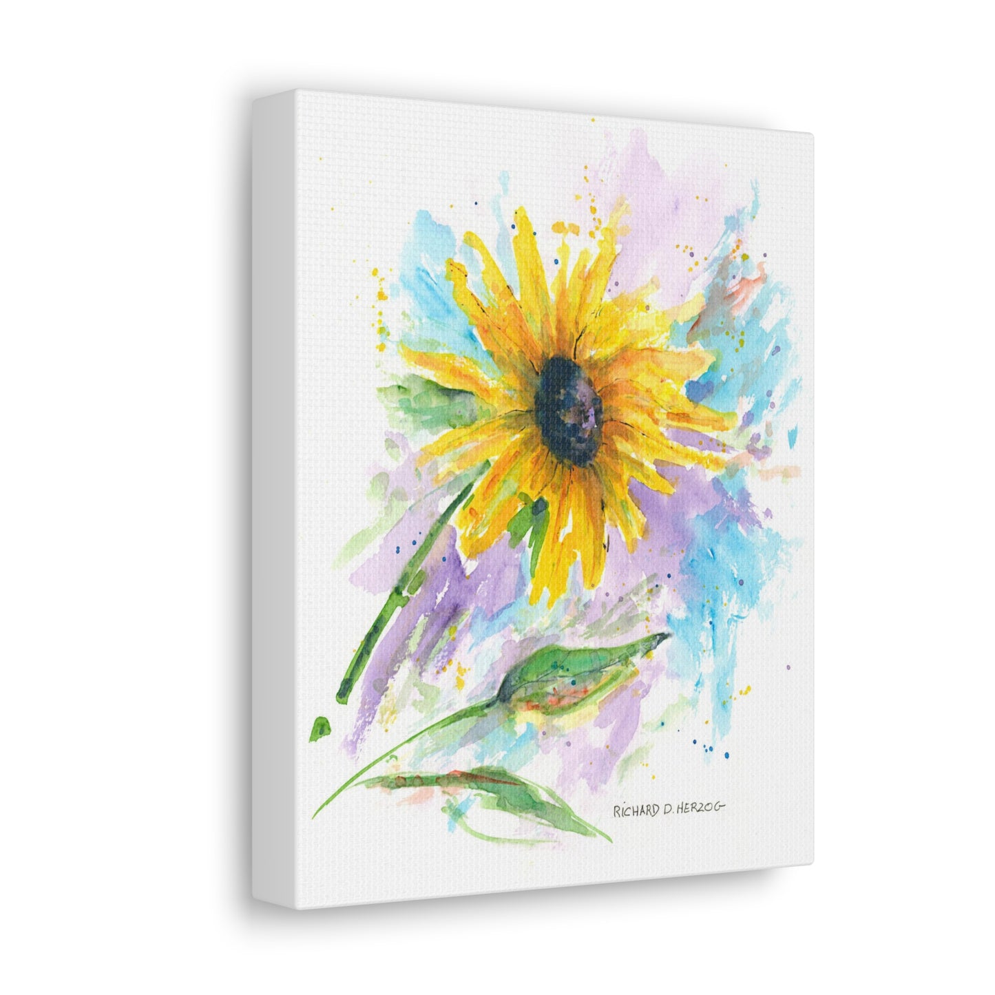 Water Color Purple and Blue Sunflower Canvas Print