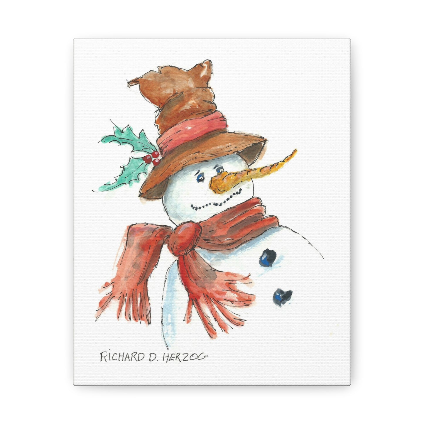 Brown Hat Snowman Canvas Print
