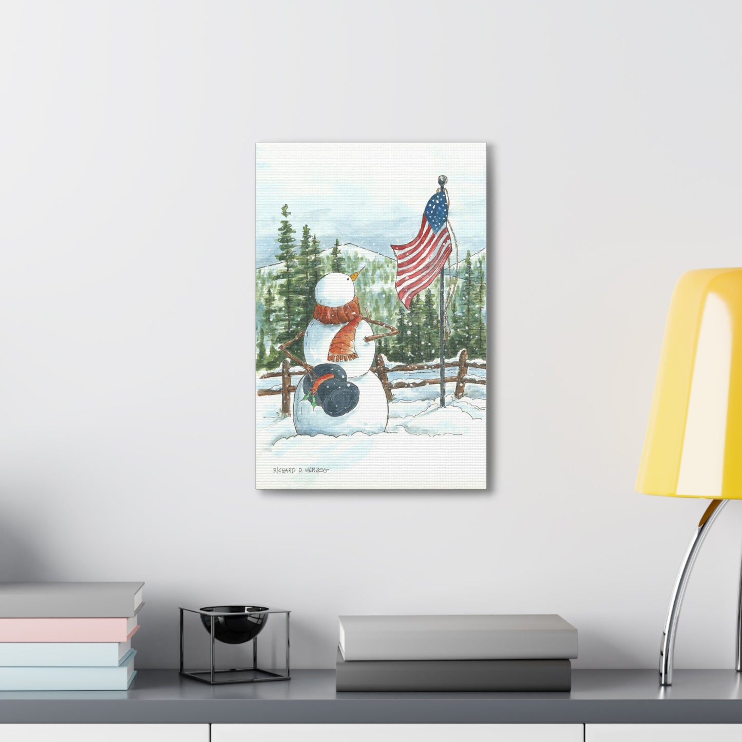 Winter Patriotic Snowman Canvas Print