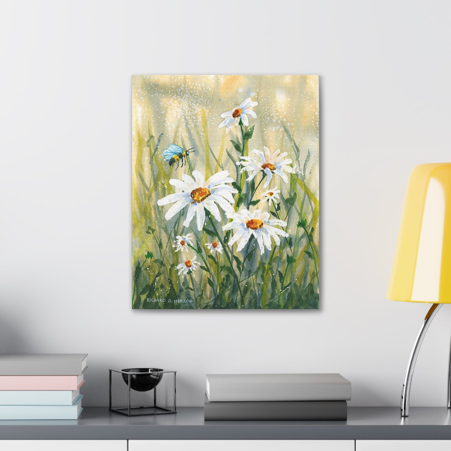 Daisies And Bee Canvas Print