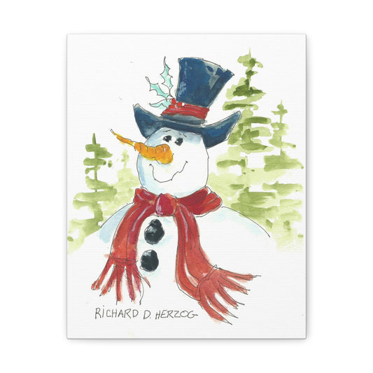 Black Hat Snowman Canvas Print