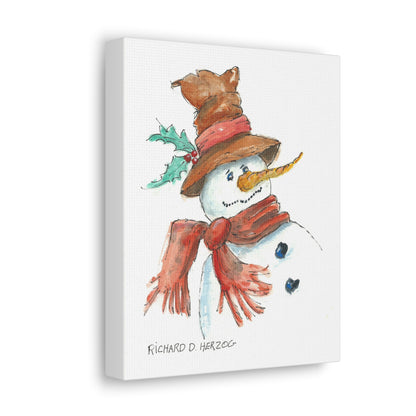 Brown Hat Snowman Canvas Print