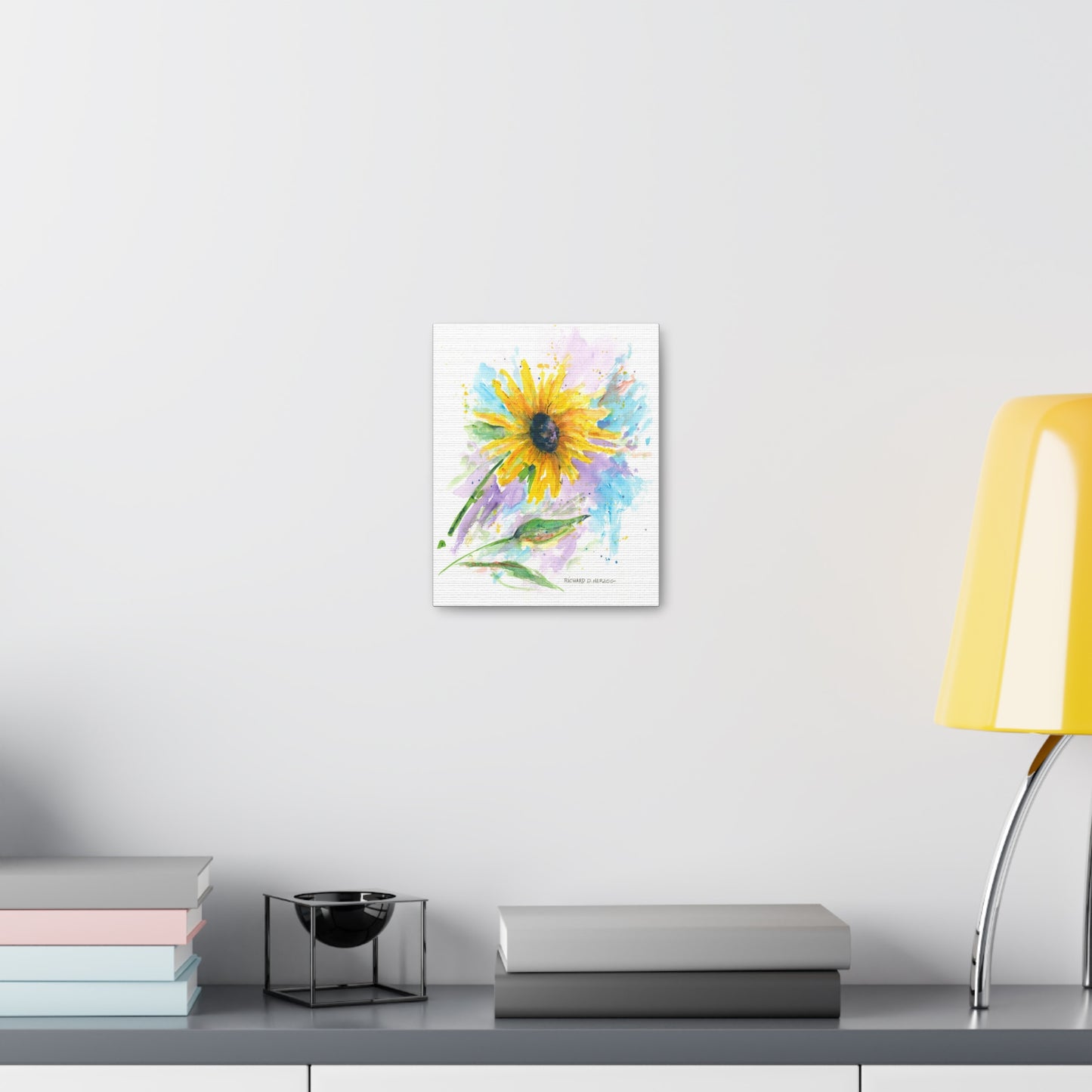 Water Color Purple and Blue Sunflower Canvas Print
