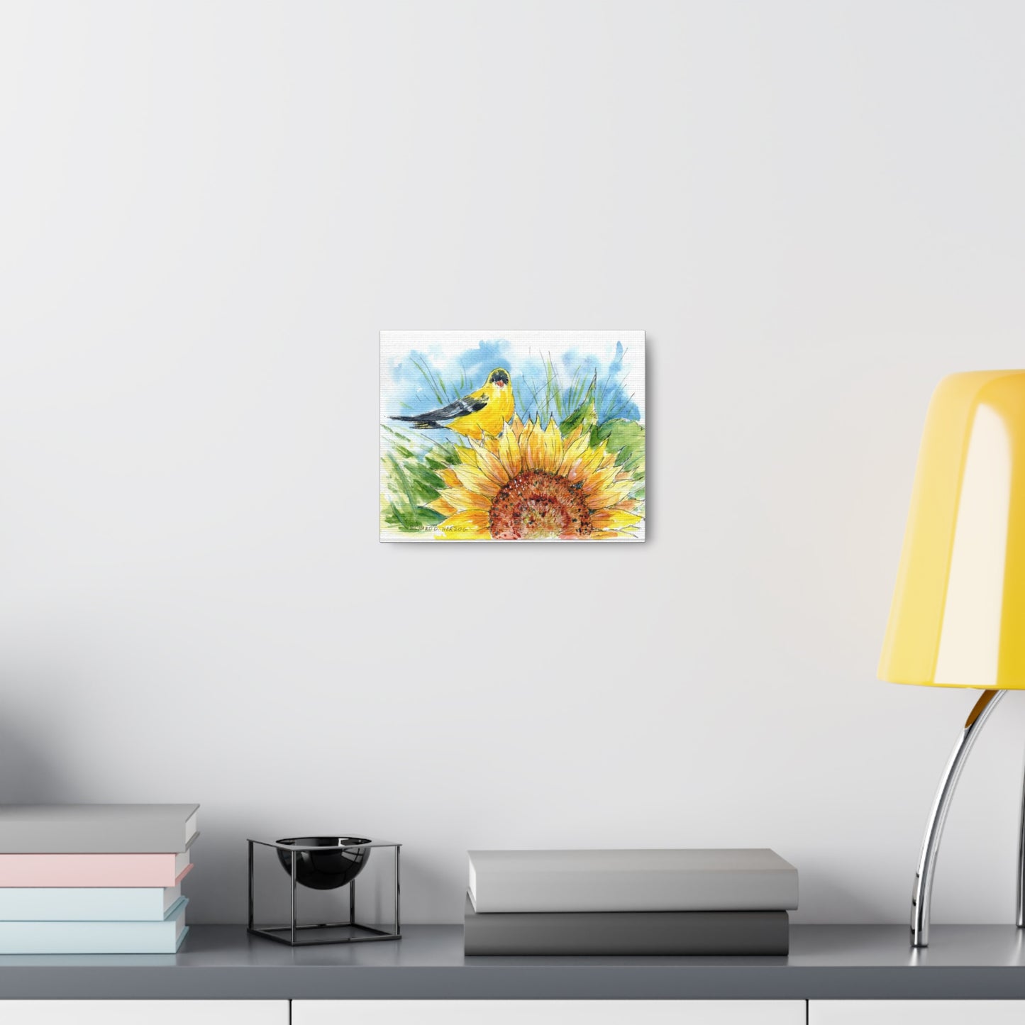 Finch On Sunflower Canvas Print