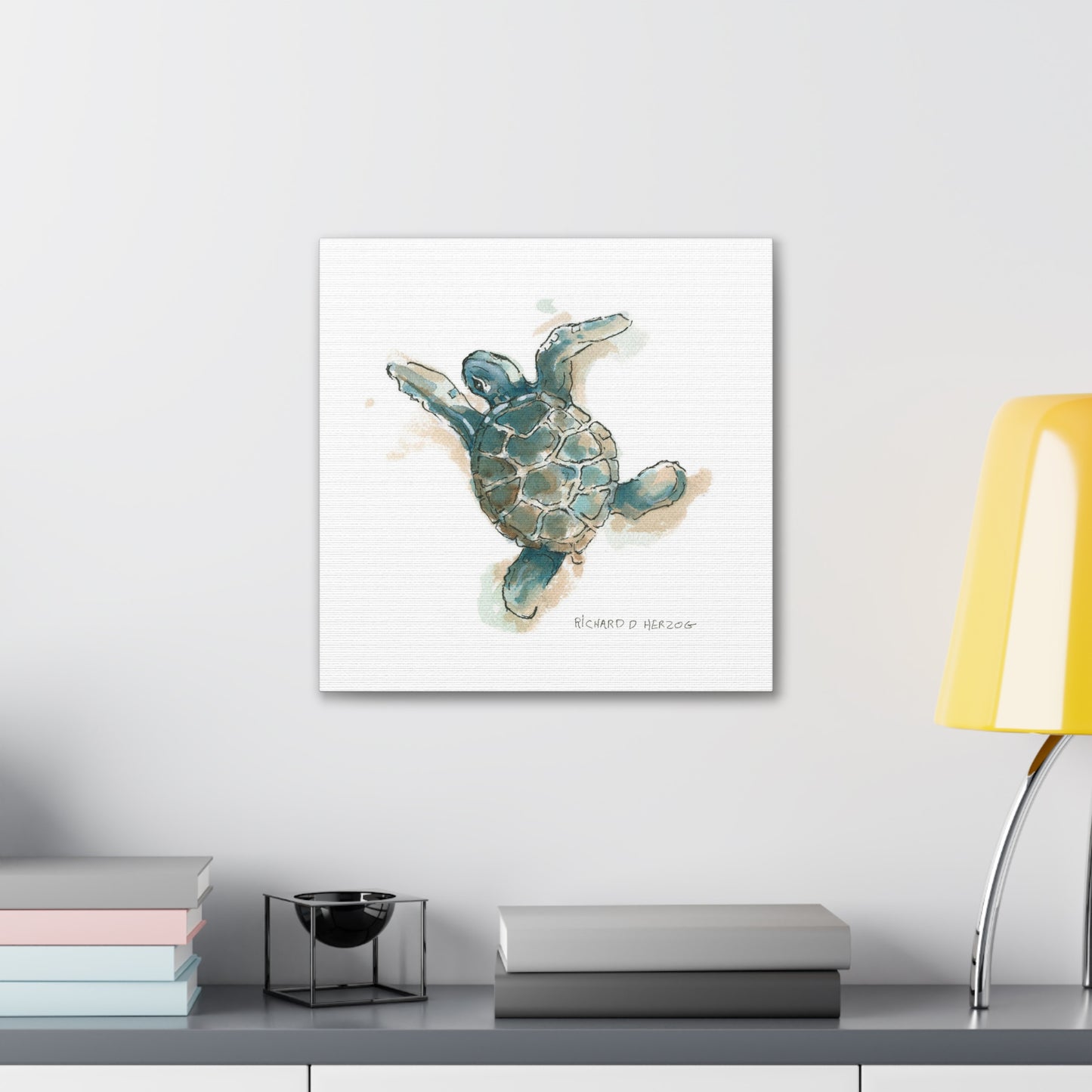 Left Sea Turtle Square Canvas Print