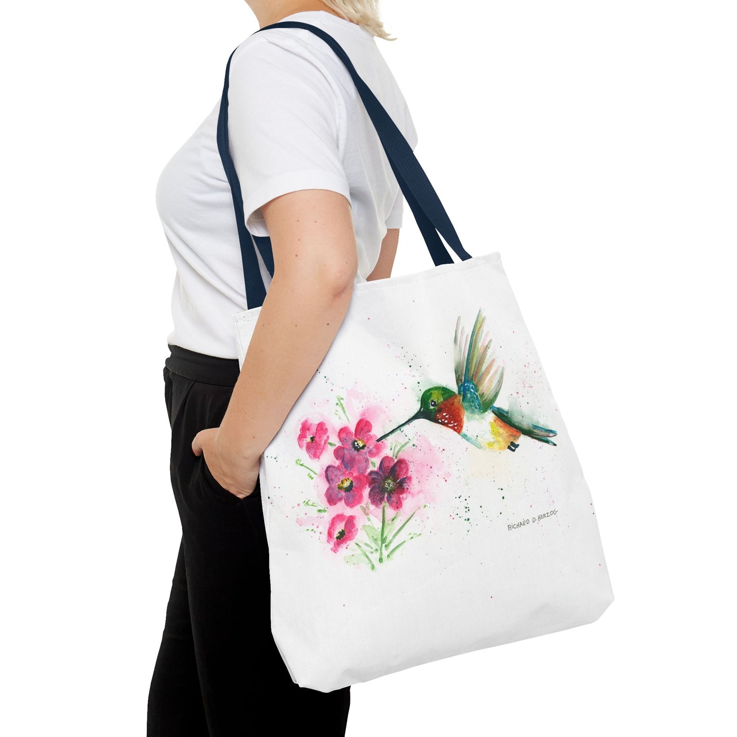 Hummingbird Watercolor Tote Bag - Floral Bird Art Canvas Tote