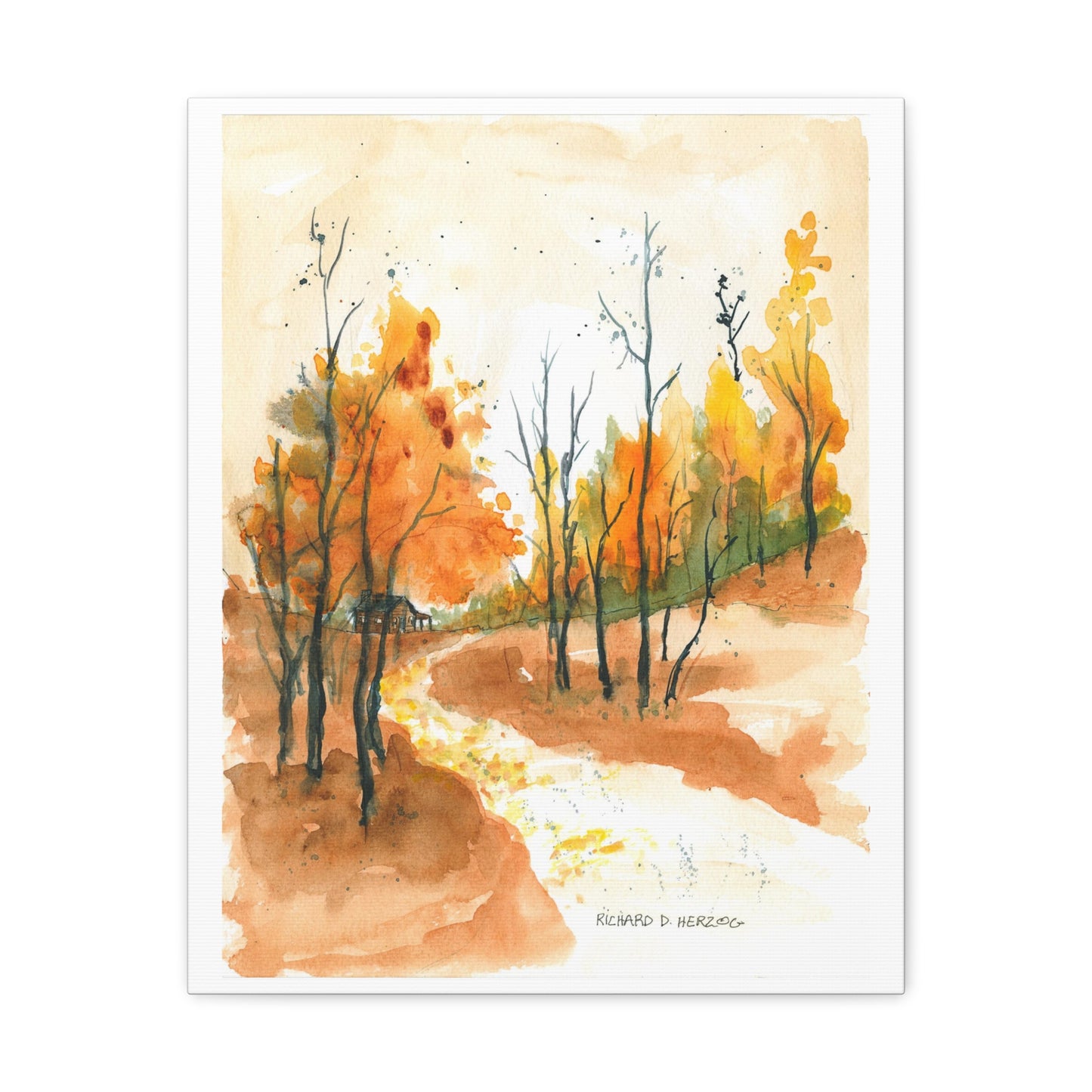 Water Color Autumn Road Canvas Print