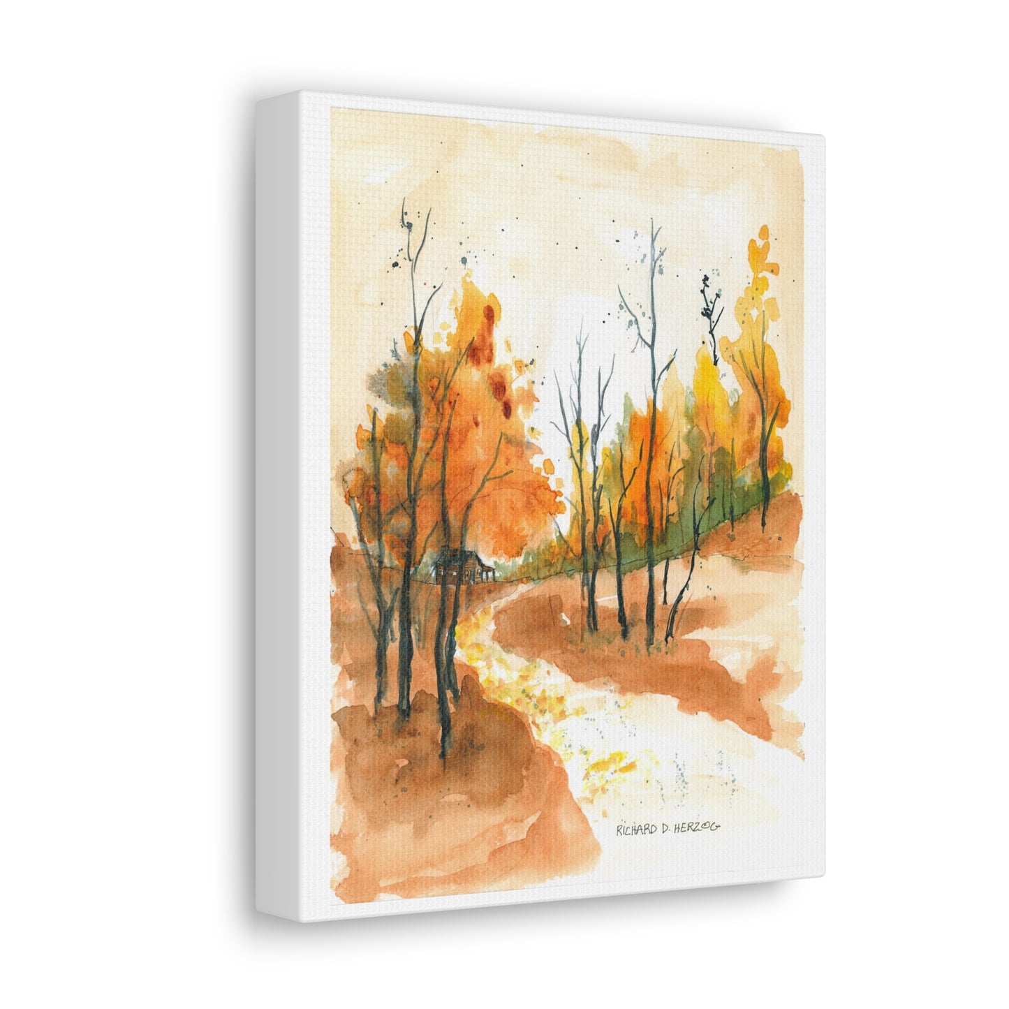 Water Color Autumn Road Canvas Print