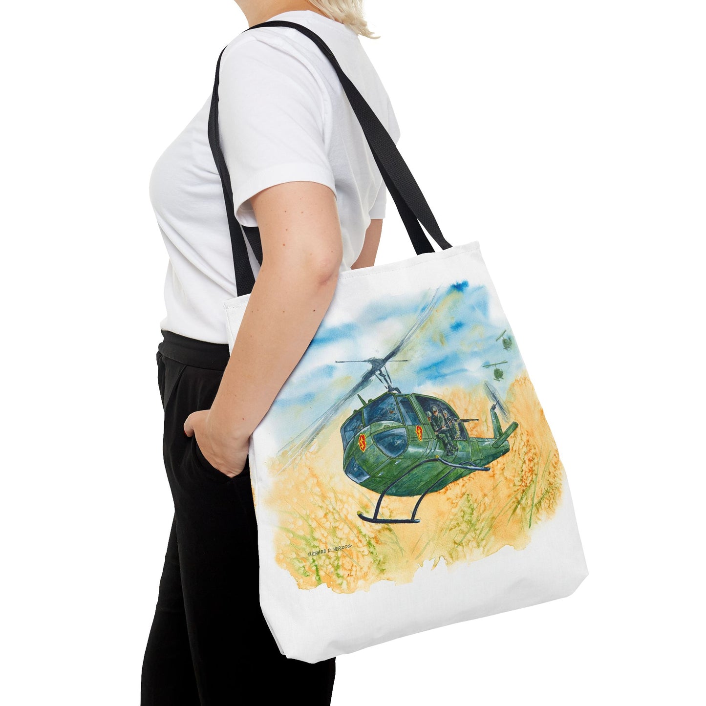 Huey Helicopter Art Tote Bag – Vintage Military Huey Illustration