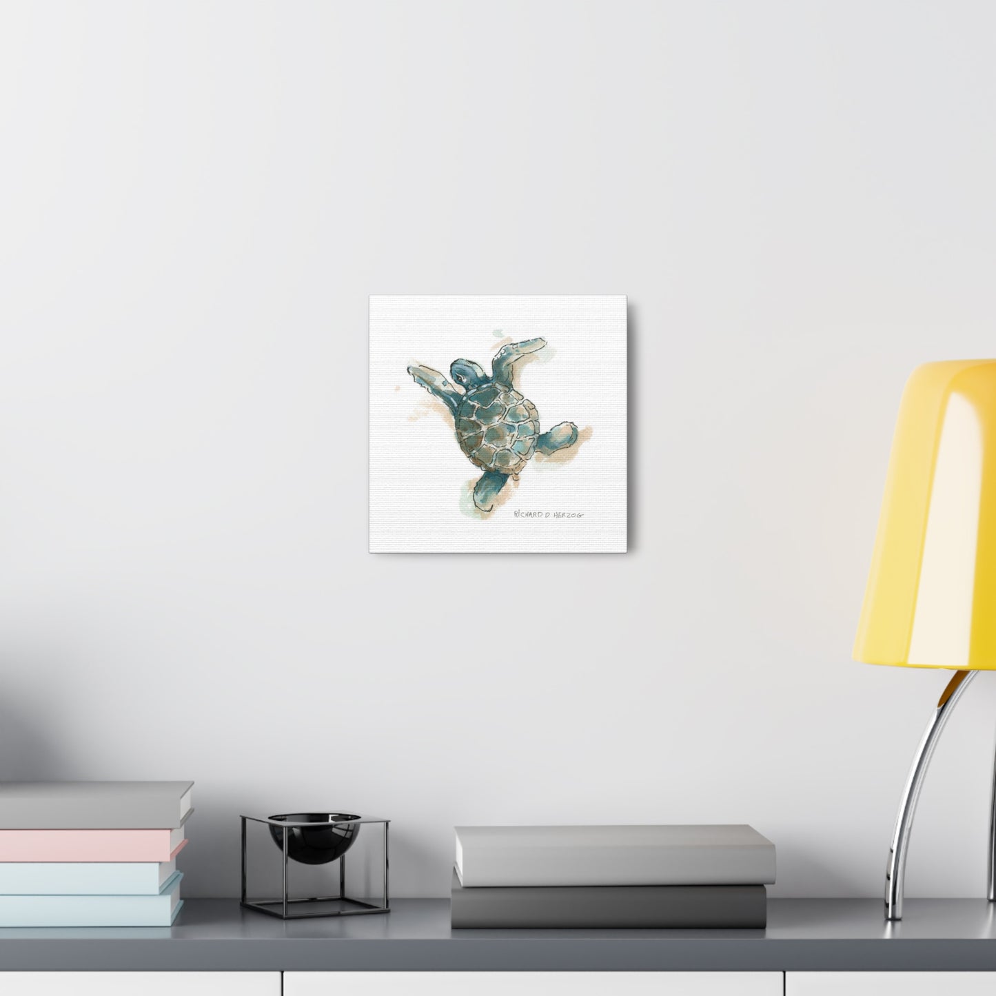 Left Sea Turtle Square Canvas Print