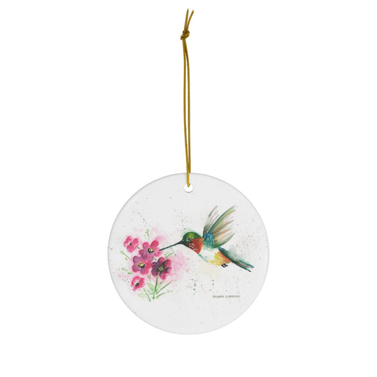 Hummingbird, Circle Ceramic Ornament