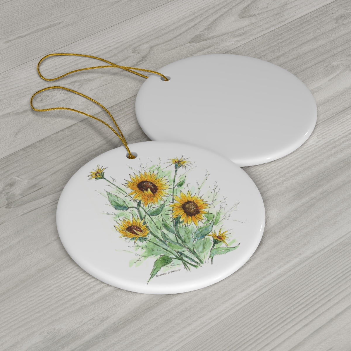 Sunflowers, Circle Ceramic Ornament