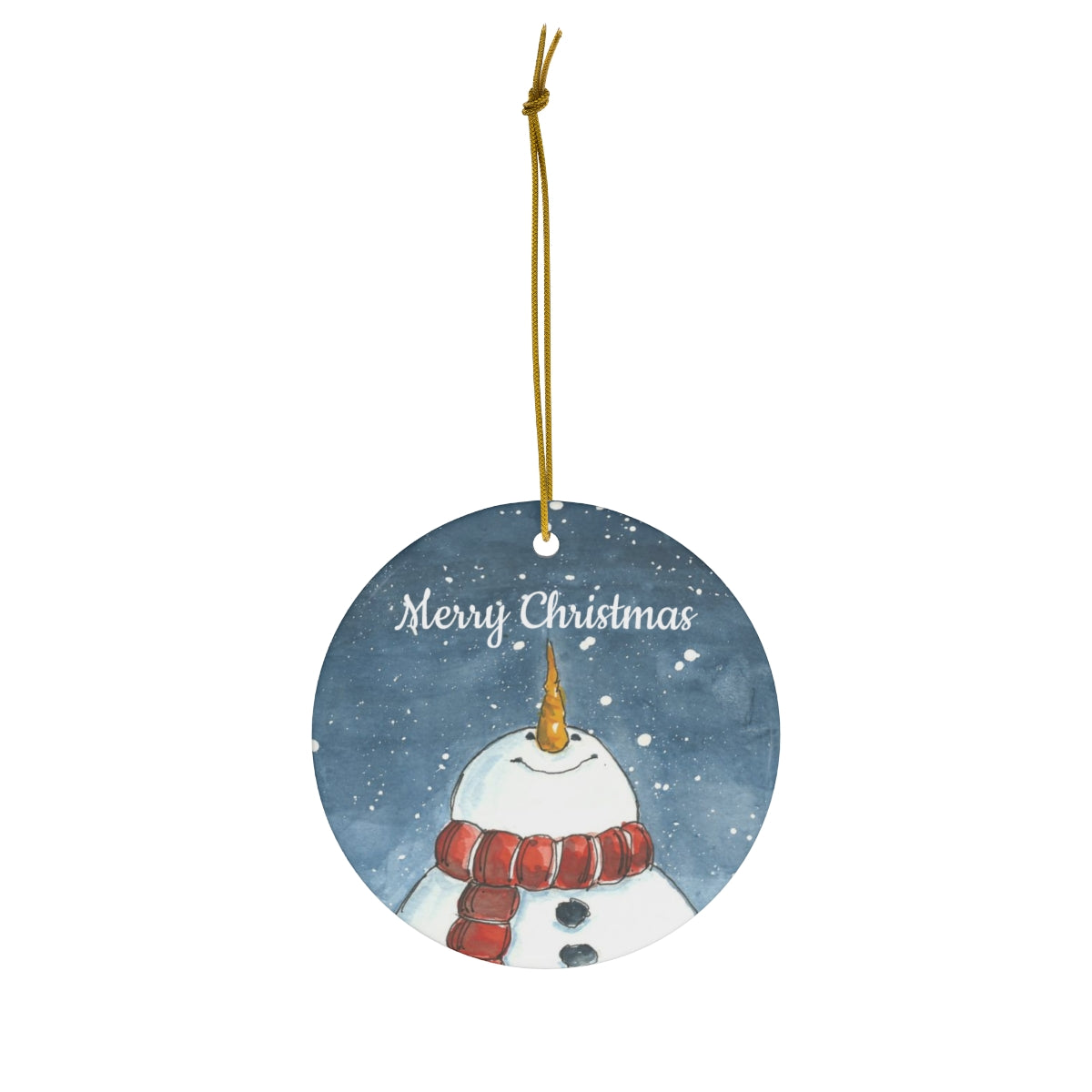 Snowman Looking Up, Circle Ceramic Ornament
