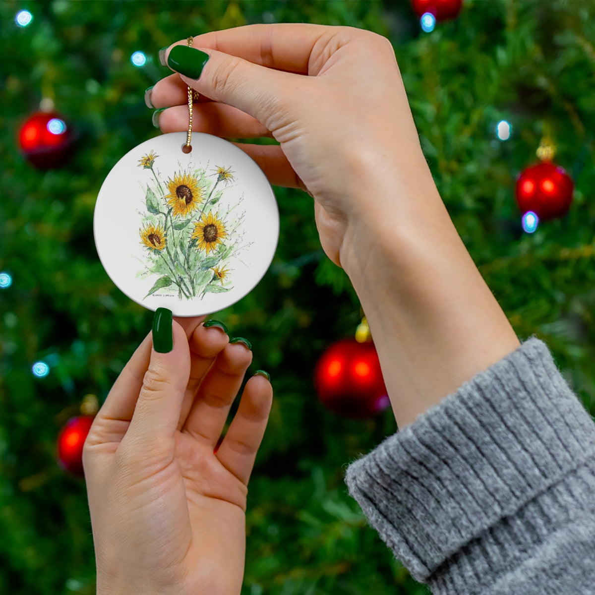 Sunflowers, Circle Ceramic Ornament