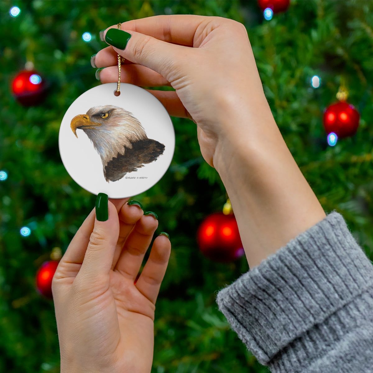 American Bald Eagle, Circle Ceramic Ornament