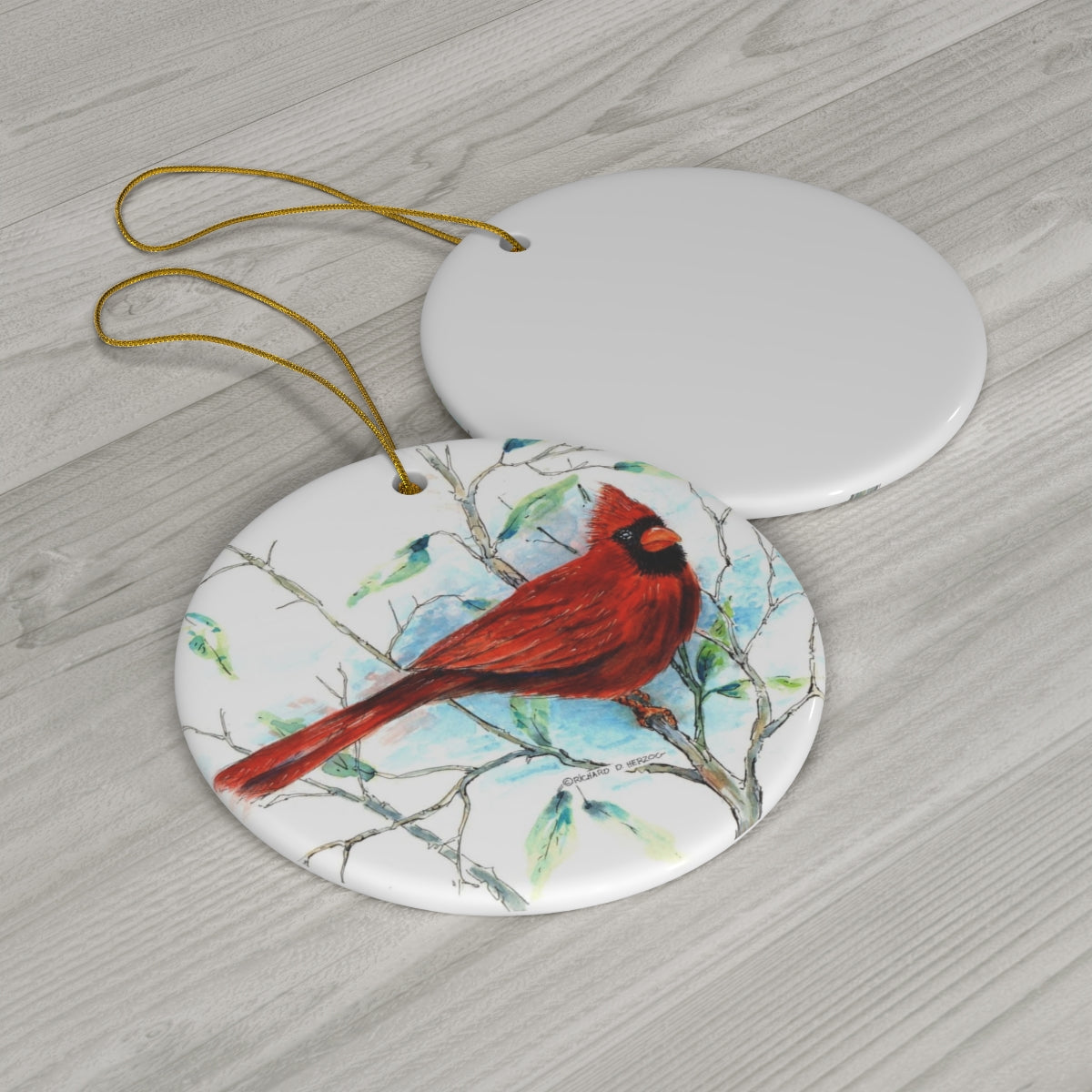 Red Cardinal, Circle Ceramic Ornament