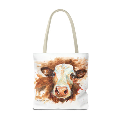 Cow Watercolor Tote Bag — Farm Animal Art Canvas Grocery Shopper