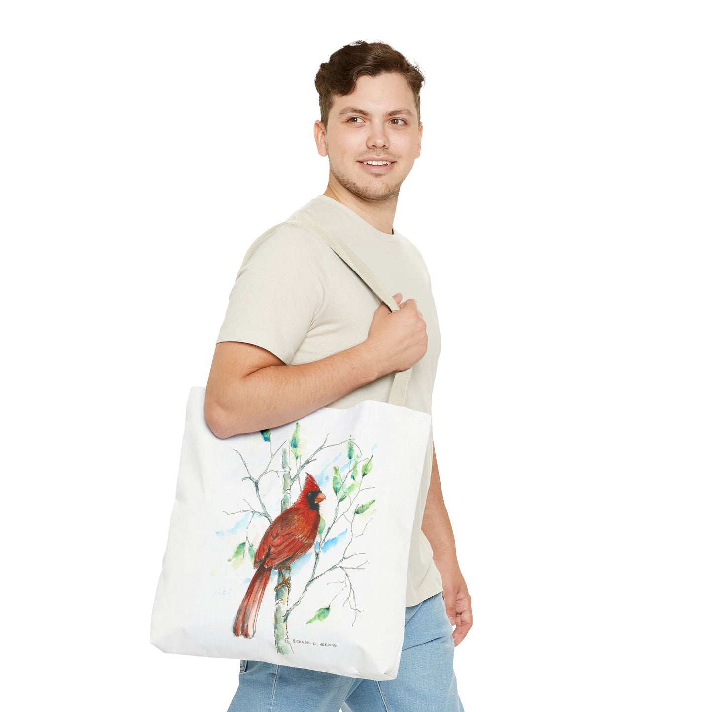 Cardinal Bird Tote Bag - Watercolor Northern Cardinal Canvas Tote