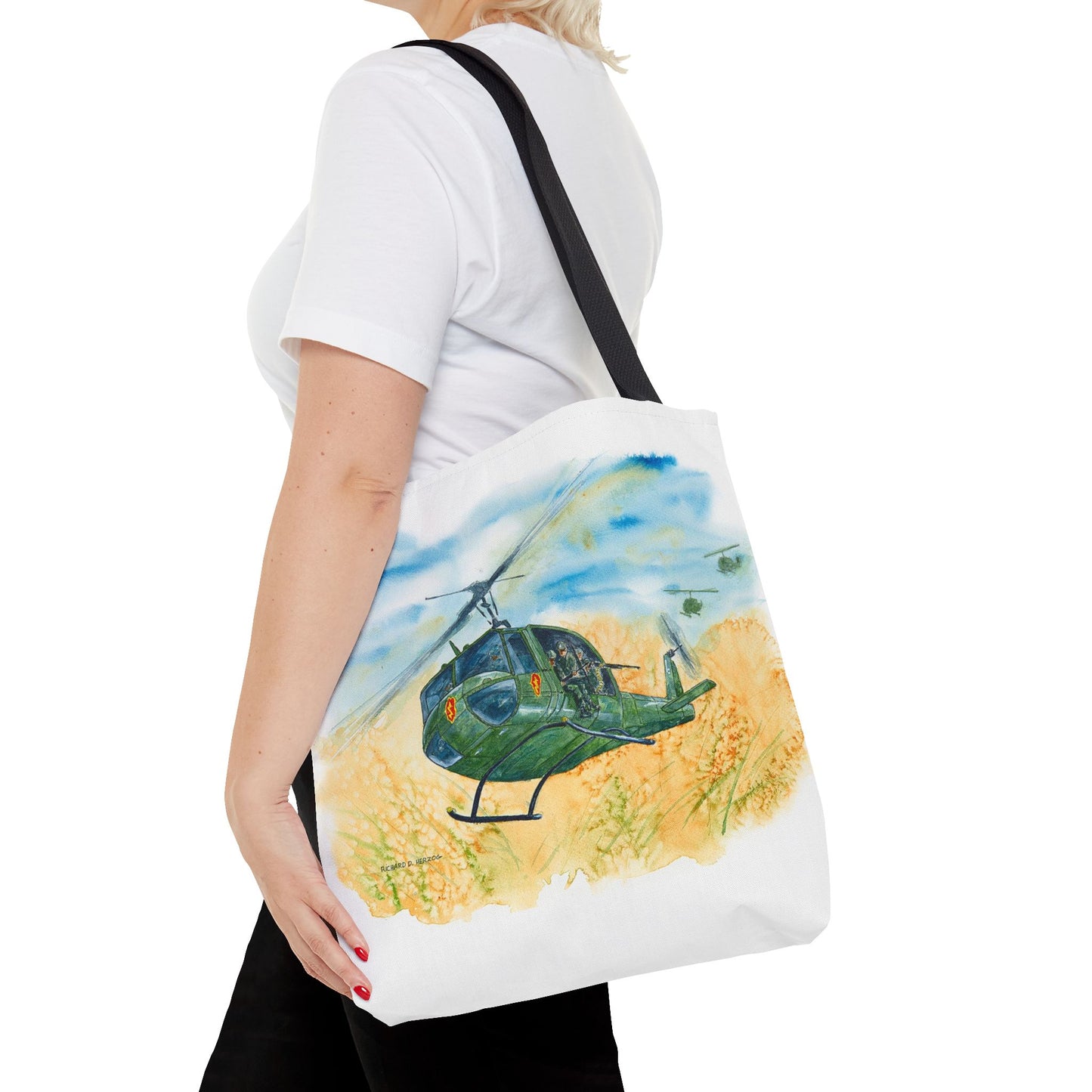 Huey Helicopter Art Tote Bag – Vintage Military Huey Illustration