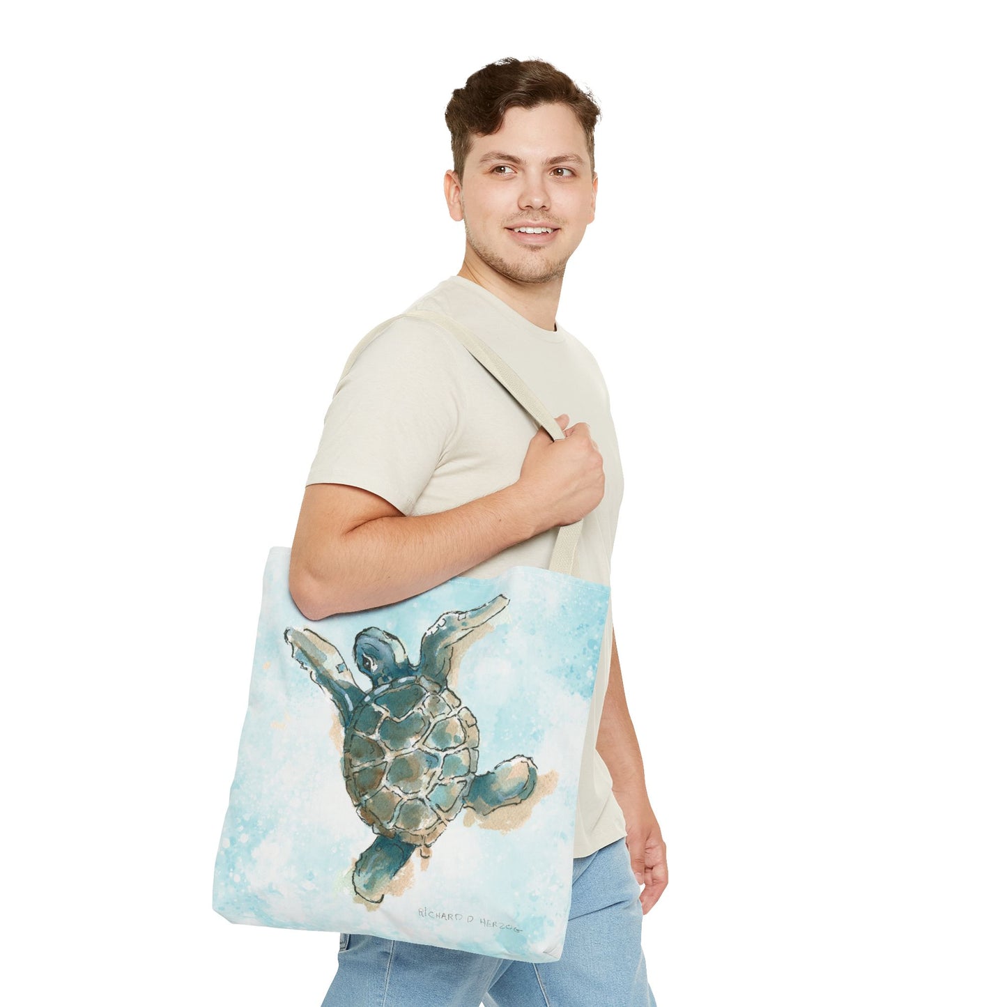 Sea Turtle Watercolor Tote Bag – Ocean-Themed Beach Shopper