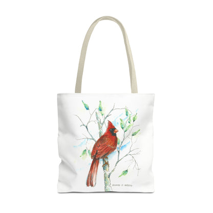 Cardinal Bird Tote Bag - Watercolor Northern Cardinal Canvas Tote