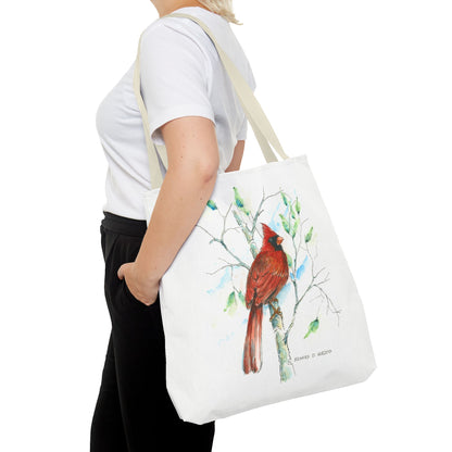 Cardinal Bird Tote Bag - Watercolor Northern Cardinal Canvas Tote