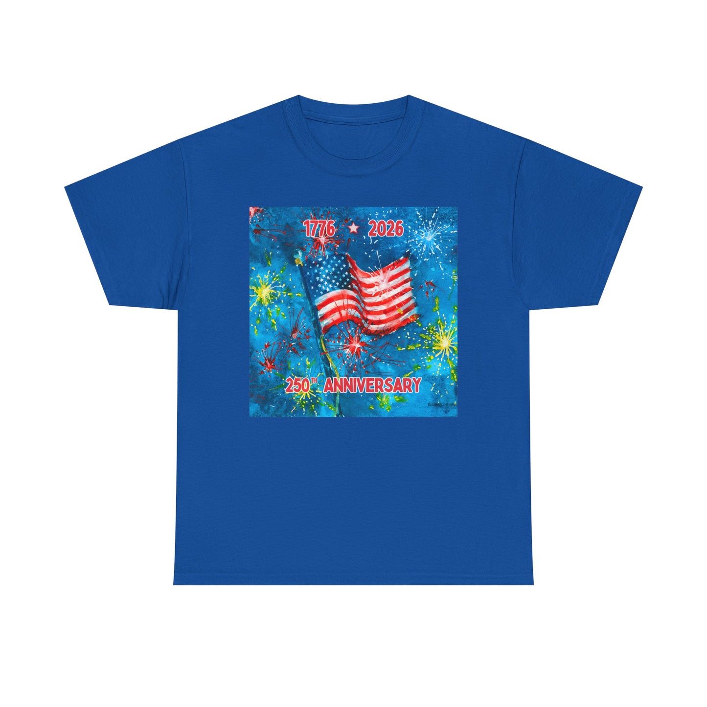 Unisex Heavy Cotton Tee - 250th Anniversary American Flag 1776-2026 Patriotic Fireworks