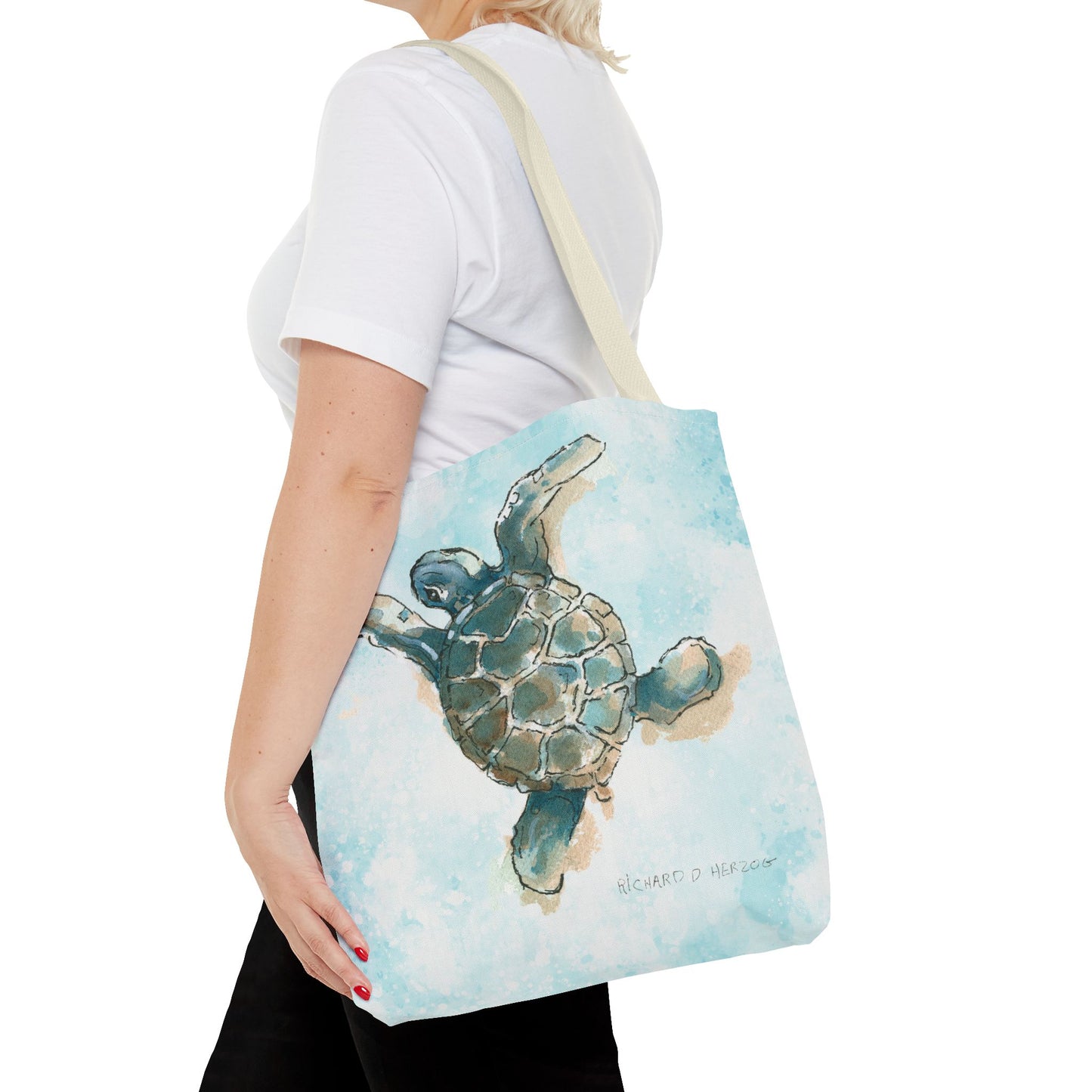 Sea Turtle Watercolor Tote Bag – Ocean-Themed Beach Shopper
