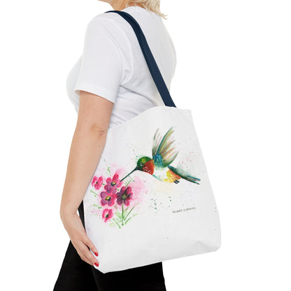 Hummingbird Watercolor Tote Bag - Floral Bird Art Canvas Tote