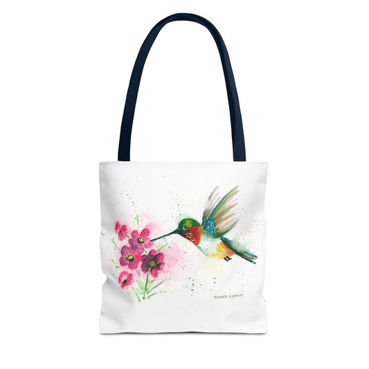 Hummingbird Watercolor Tote Bag - Floral Bird Art Canvas Tote