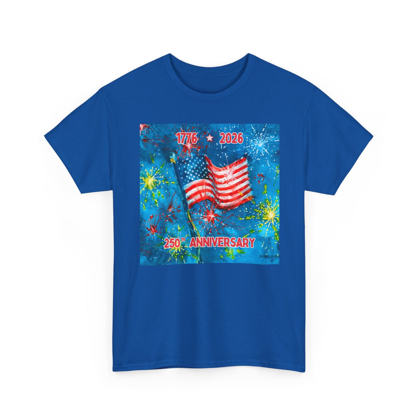 Unisex Heavy Cotton Tee - 250th Anniversary American Flag 1776-2026 Patriotic Fireworks