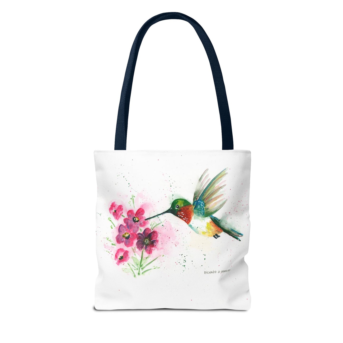 Hummingbird Watercolor Tote Bag - Floral Bird Art Canvas Tote