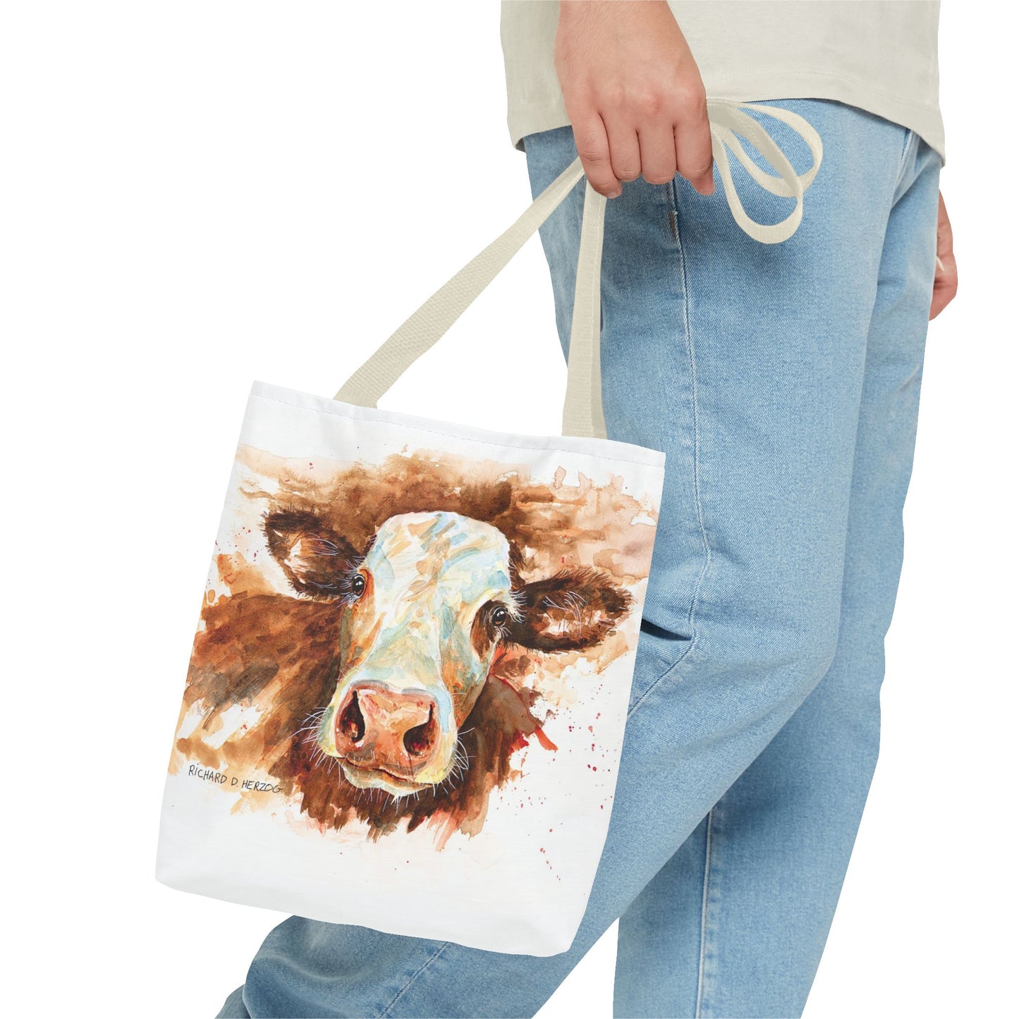 Cow Watercolor Tote Bag — Farm Animal Art Canvas Grocery Shopper