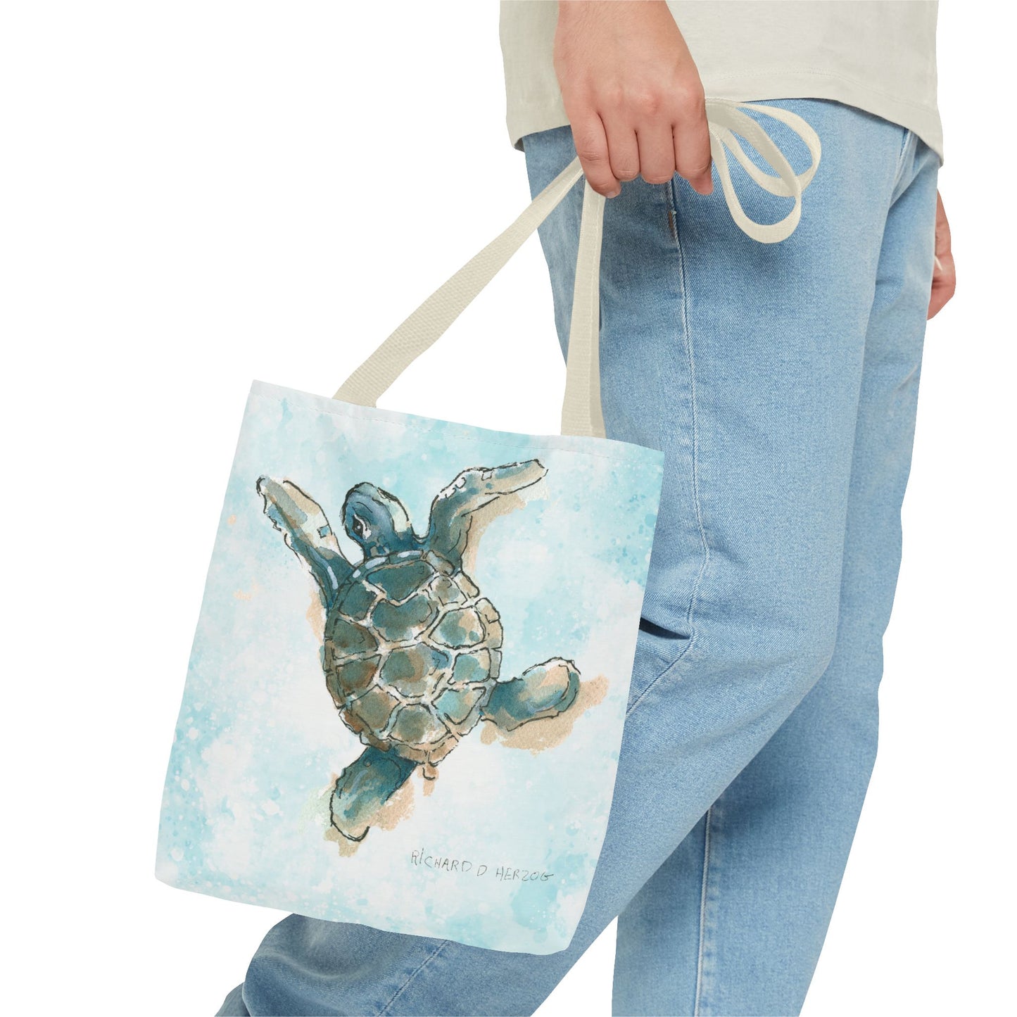 Sea Turtle Watercolor Tote Bag – Ocean-Themed Beach Shopper