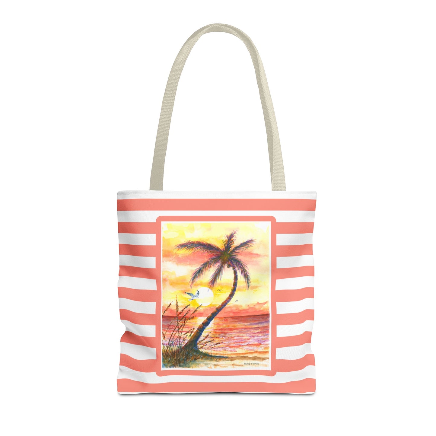 Tropical Sunset Palm Tote Bag — Striped Beach Canvas Shopper