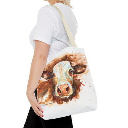 Cow Watercolor Tote Bag — Farm Animal Art Canvas Grocery Shopper