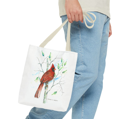 Cardinal Bird Tote Bag - Watercolor Northern Cardinal Canvas Tote