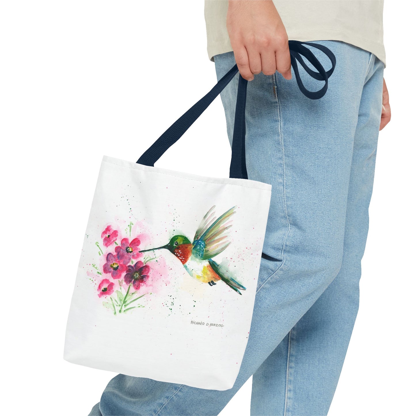 Hummingbird Watercolor Tote Bag - Floral Bird Art Canvas Tote