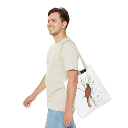 Cardinal Bird Tote Bag - Watercolor Northern Cardinal Canvas Tote