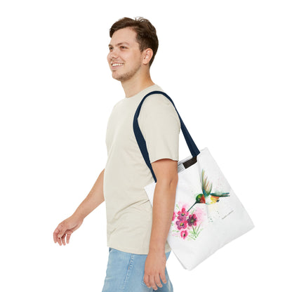 Hummingbird Watercolor Tote Bag - Floral Bird Art Canvas Tote