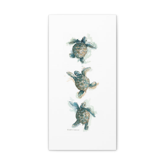 Three Vertical Sea Turtles Vertical Canvas Print