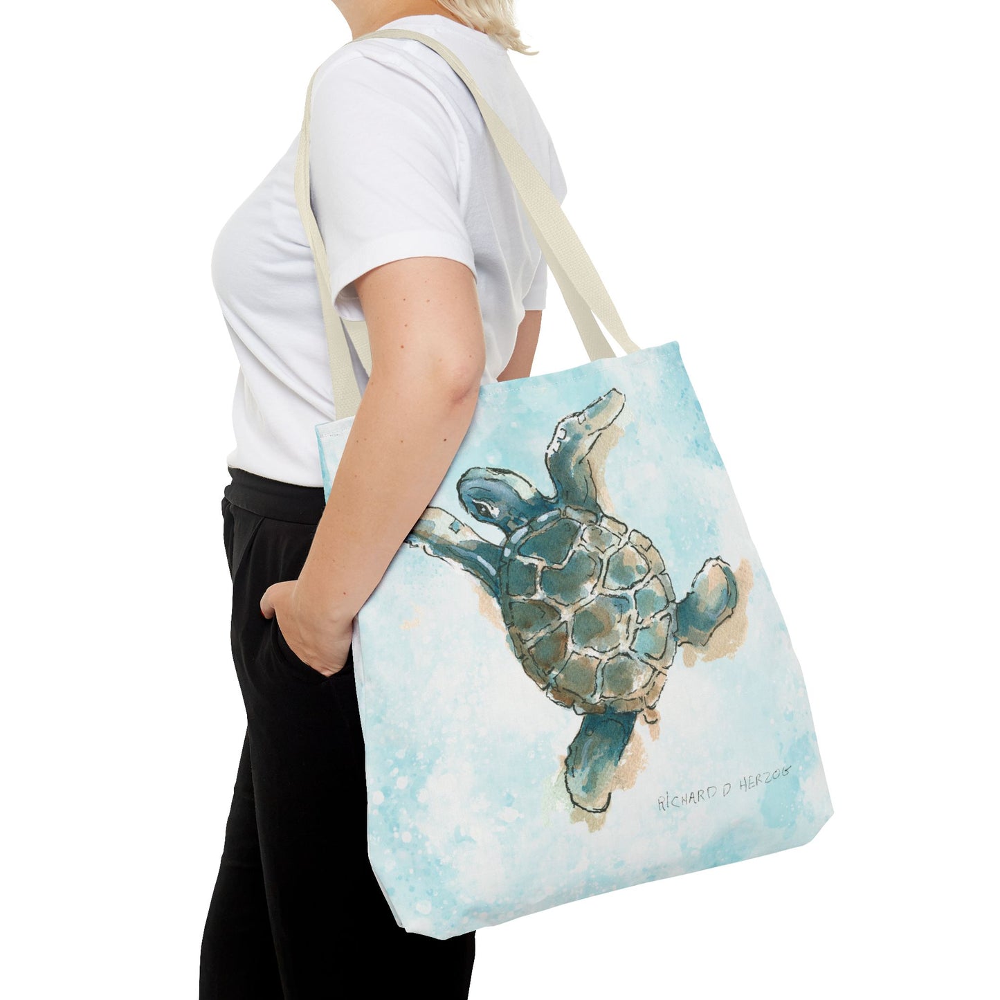 Sea Turtle Watercolor Tote Bag – Ocean-Themed Beach Shopper