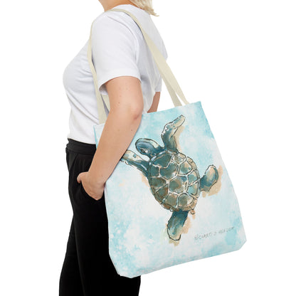 Sea Turtle Watercolor Tote Bag – Ocean-Themed Beach Shopper