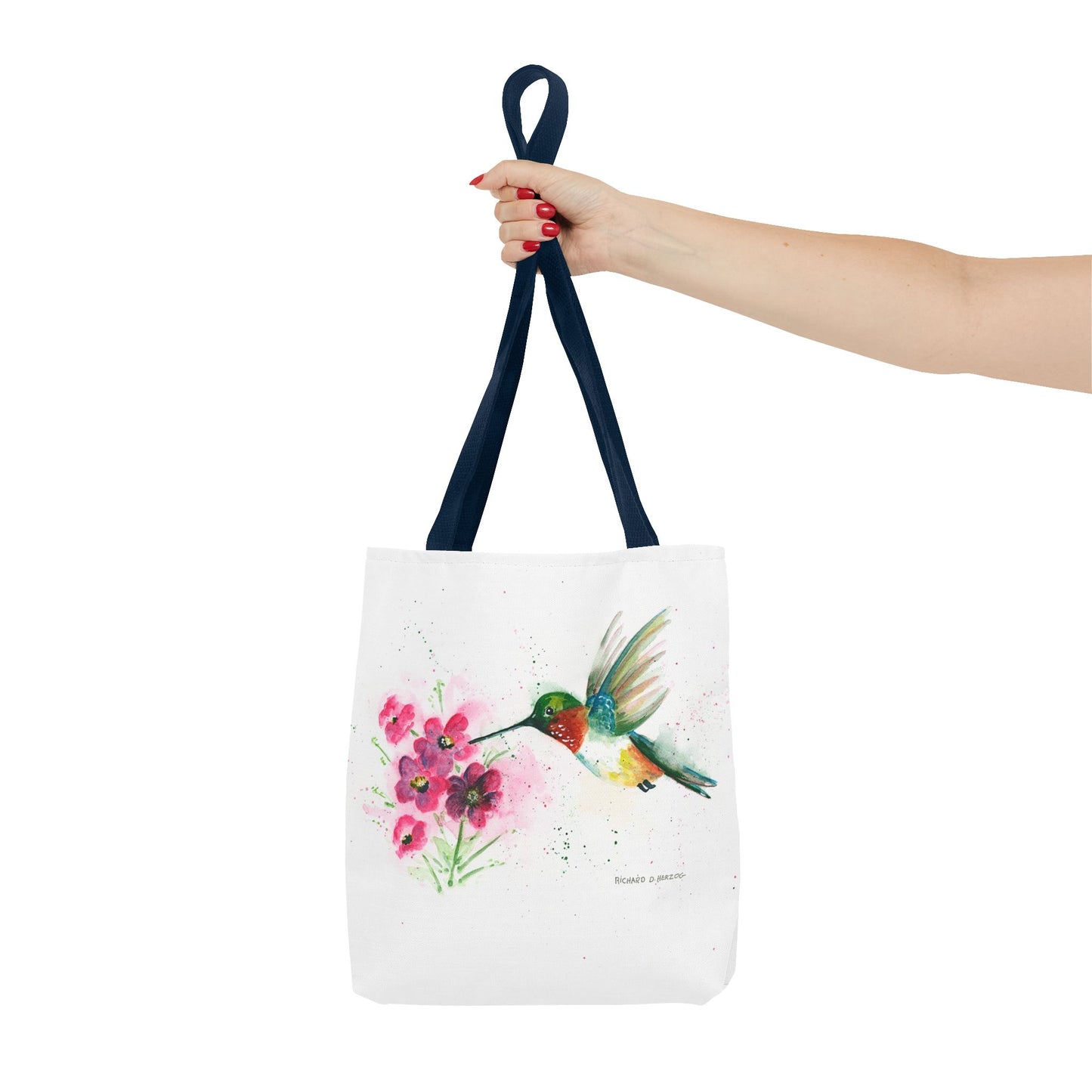 Hummingbird Watercolor Tote Bag - Floral Bird Art Canvas Tote