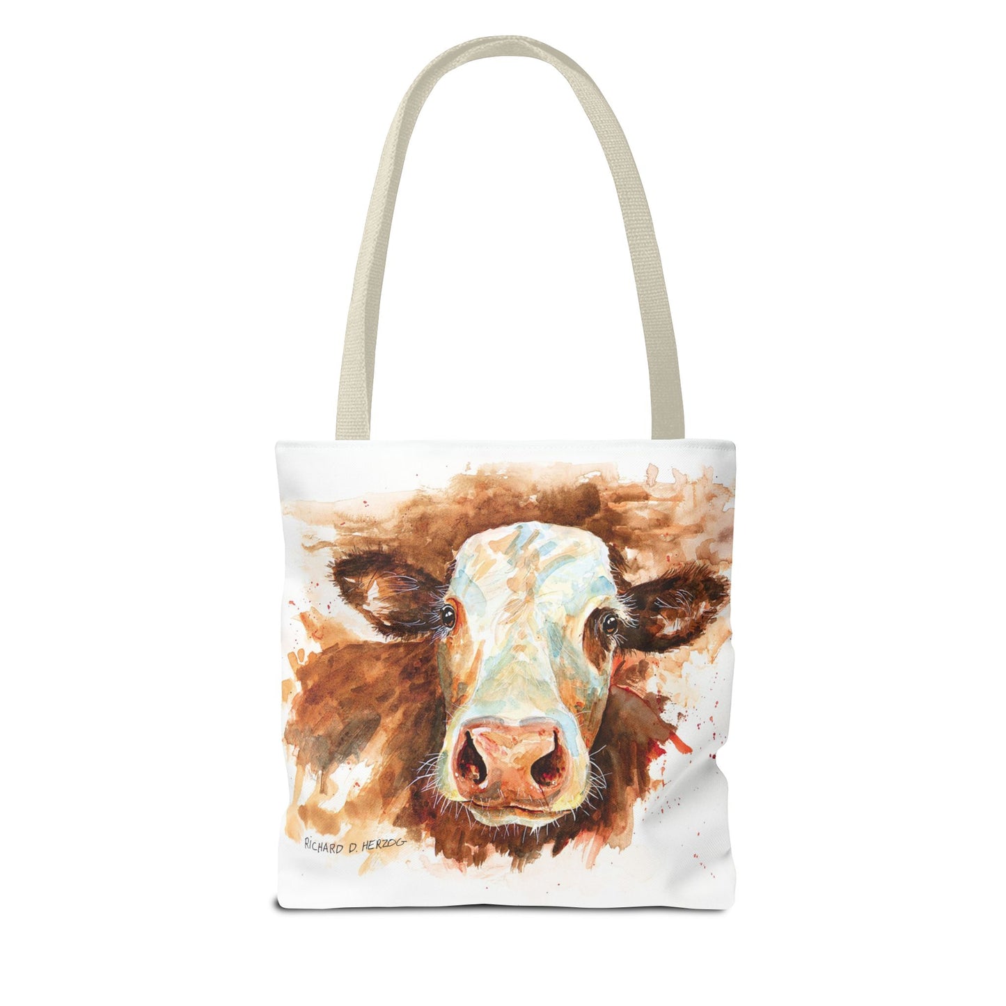 Cow Watercolor Tote Bag — Farm Animal Art Canvas Grocery Shopper