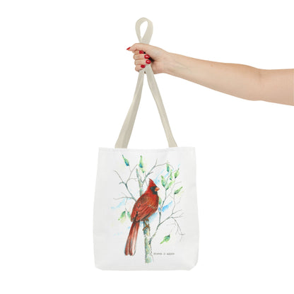 Cardinal Bird Tote Bag - Watercolor Northern Cardinal Canvas Tote