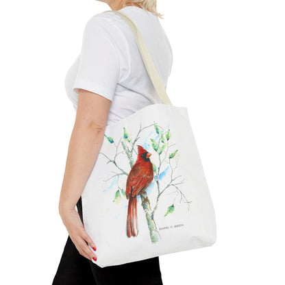 Cardinal Bird Tote Bag - Watercolor Northern Cardinal Canvas Tote