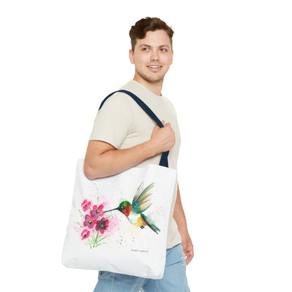 Hummingbird Watercolor Tote Bag - Floral Bird Art Canvas Tote