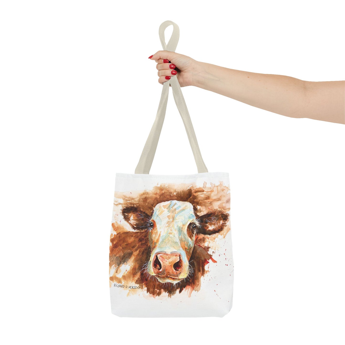 Cow Watercolor Tote Bag — Farm Animal Art Canvas Grocery Shopper